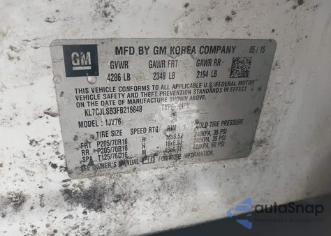 2015 Chevrolet Trax Lt from USA, damaged, VIN KL7CJLSB3FB216848